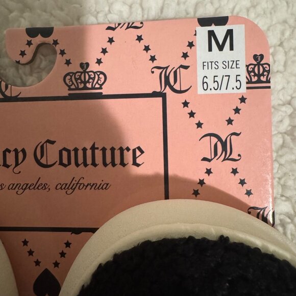 Juicy Couture Womens Cherry Embroidered Slippers sz medium black /red cozy new - Picture 6 of 9